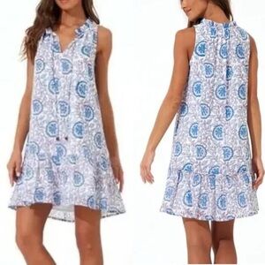 NWT Oliphant Ruffle Hem Dress Malta Blue Coastal Summer.   22